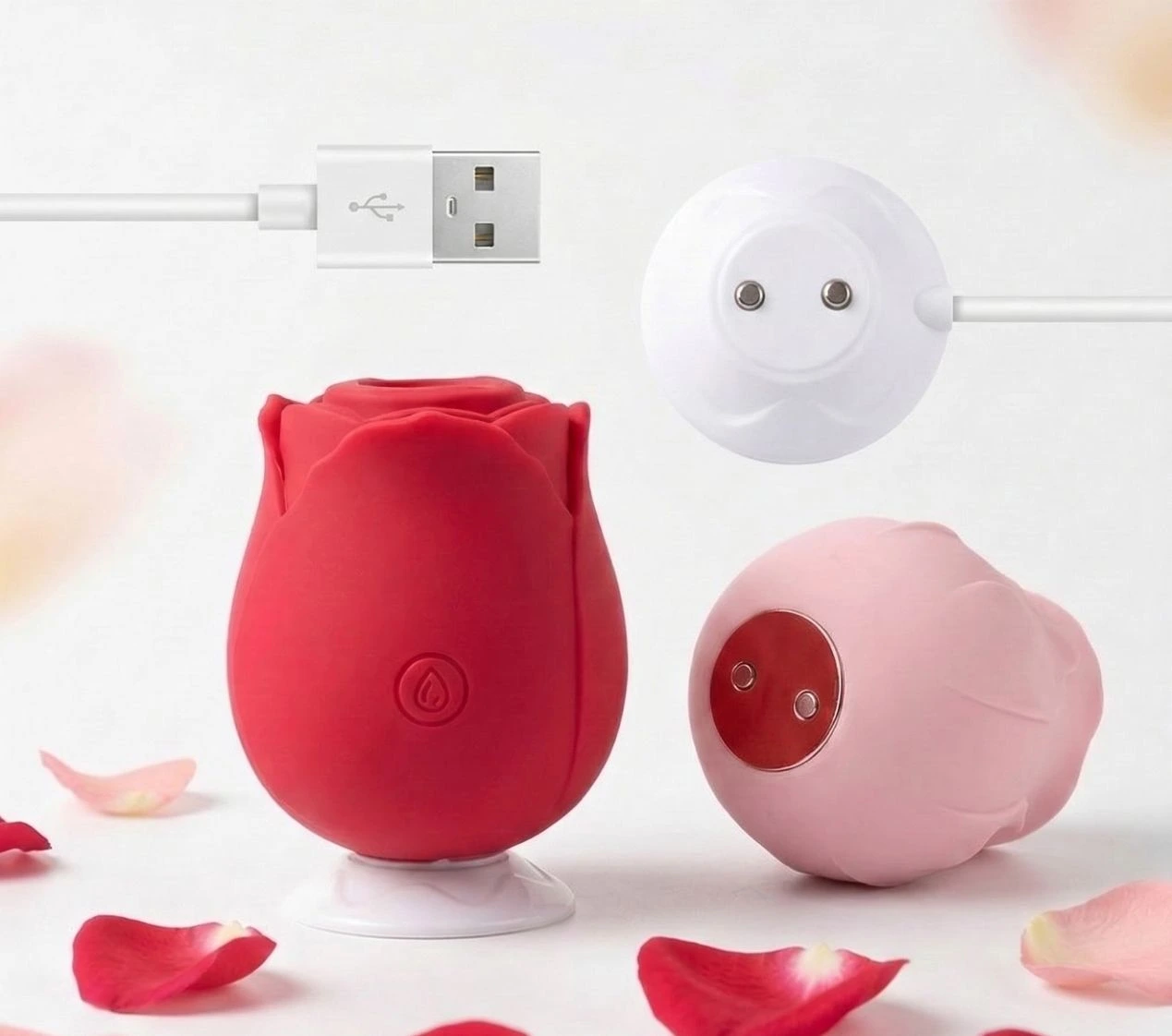 Succionador clitoriano vibrador en forma de rosa roja de silicona médica – Sembrando Placer